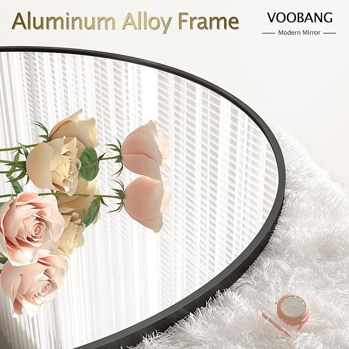 Round Mirror 15.7" Black Wall Mounted Circle Mirrors Vanity Mirror with Aluminum Alloy Frame Modern Decoration for Bathroom, Living Room, Vanity, Bedroom, Entryway