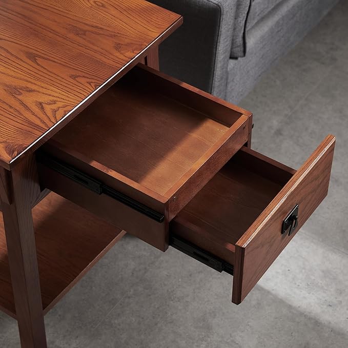 Leick Home Mission End Table, Solid Wood, 1 Storage Drawer, Secret Compartment, Bottom Display Shelf, Easy-Assembly, For Living Room/Bedroom, Russet, 24 in L x 20 in W x 24 in H, 9066-SC