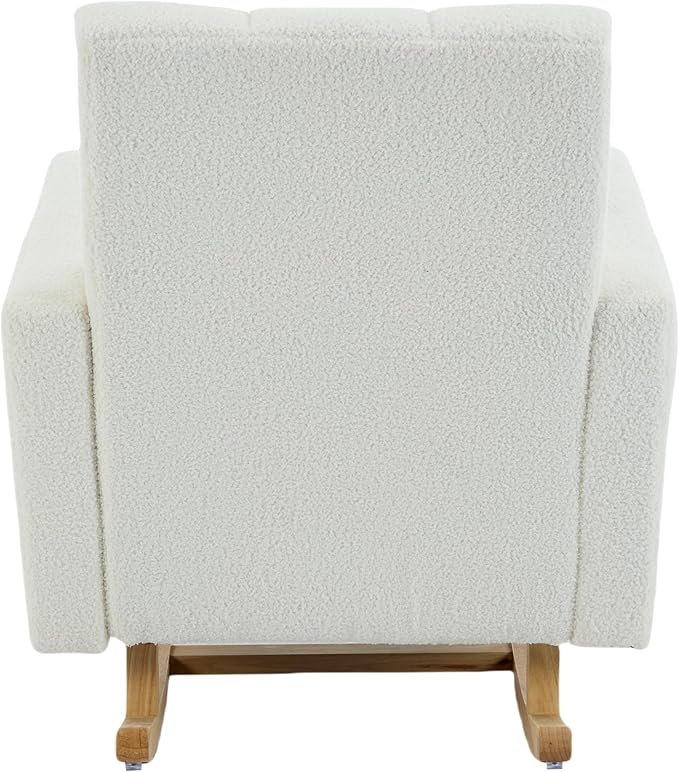 Christopher Knight Home Mapo Wooden Rocking Chair Indoor, Teddy Upholstered Spacious Rocker Chair with Pillow, Comfy Rocking Chair with Armrest for Bedroom, Living Room, Offices, Cream White