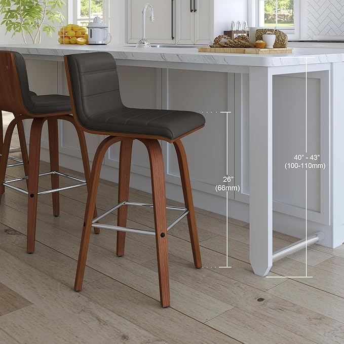 Armen Living Vienna 26" Swivel Counter Stool in Walnut Wood Finish with Gray Faux Leather - Set of 3