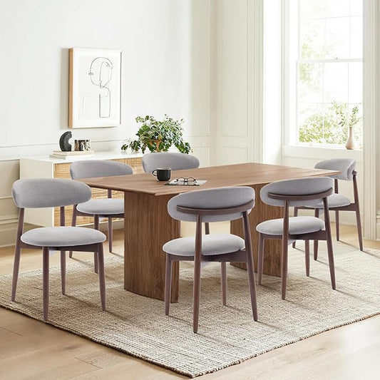 COLAMY Wooden Dining Chairs Set of 6, Modern Fabric Upholstered Dining Room Chair, Farmhouse Kitchen Chairs with Foot Pegs, Light Grey