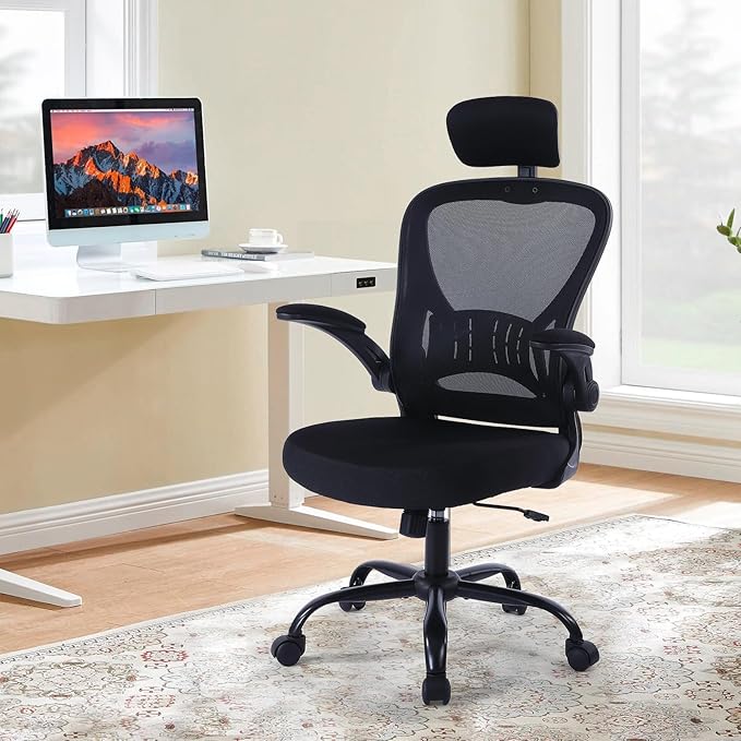 ralex-chair Ergonomic Office Chair with Adjustable Headrest & Lumbar Support, Desk Chair with Flip-Up Armrests, Comfortable for Home, Office, Conference Room