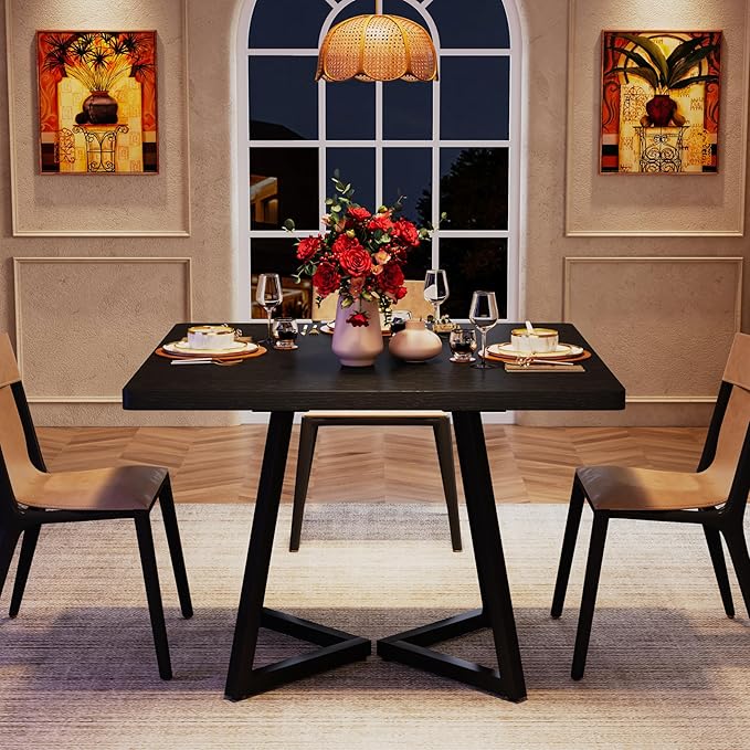 Tribesigns Square Dining Table for 6, 31.5" Industrial Dinner Table with Metal Base, Kitchen Table for Dining Room, Small Space, Apartment, Black
