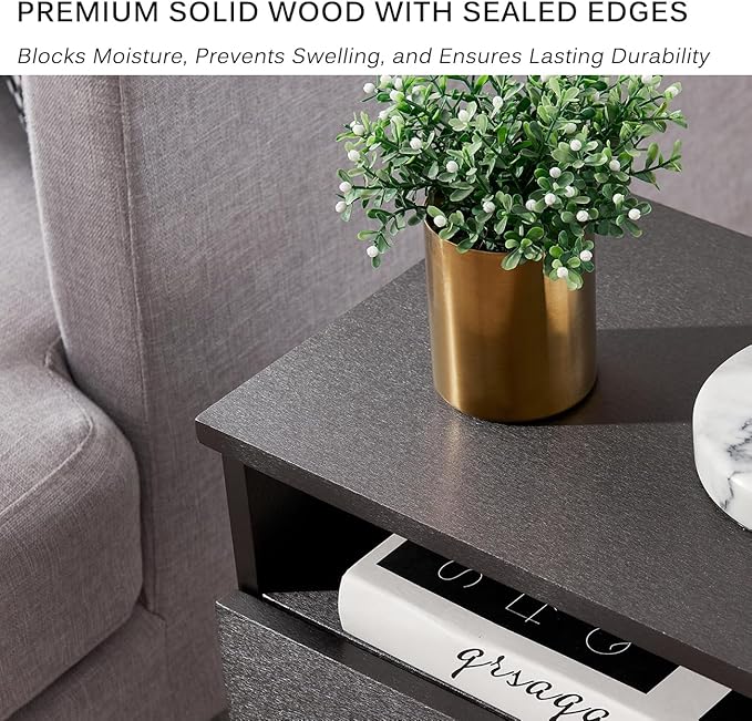 VECELO Modern Wood Night Stand,Square End Table Side Table with Drawer and Storage Space Gray Bedside Table for Bedroom Living Room Office