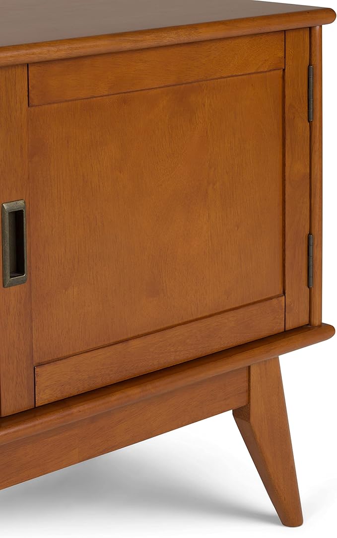 SIMPLIHOME Draper SOLID HARDWOOD 60 inch Wide Mid Century Modern TV Media Stand in Teak Brown For TVs up to 65 inches for the Living Room and Entertainment Center