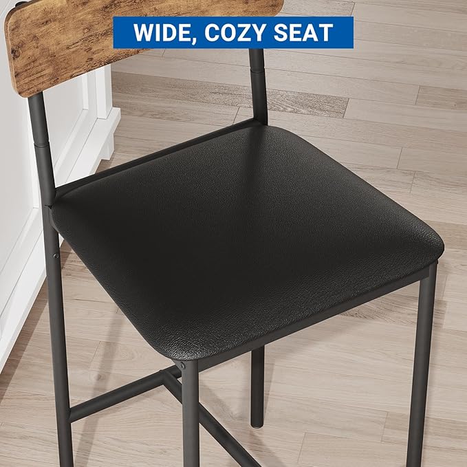 GarveeHome Bar Stools Set of 4, Upholstered Counter Height Bar Stools with Backrest and Footrest, Kitchen Barstools for Island, Counter Bar, Easy Assembly, Rustic Brown