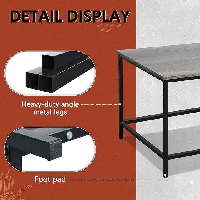 SENIG Small Coffee Table, Modern Industrial Style Rectangular Coffee Table, Grey Wood and Sturdy Metal Side End Table, Rustic Accent Functional Coffee Table for Living Room,31.5 x 20 x 16