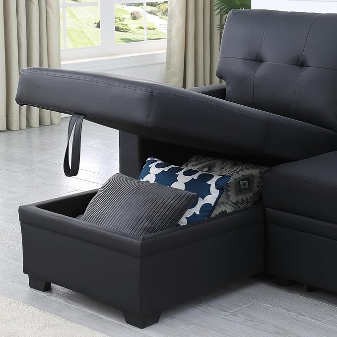 Devion Furniture Maison 4-in-1 Convertible L Shaped Couch with Pull Out Bed and Storage, Sectional Sleeper Sofa with Reversible Chaise for Living Room, Apartment, Bedroom, Office