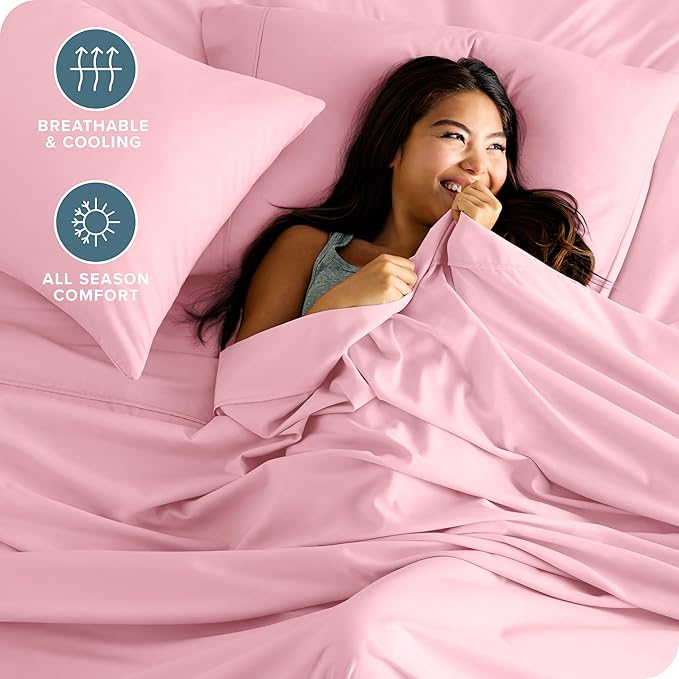 Bare Home Twin Sheet Set - 1800 Ultra-Soft Microfiber Twin Bed Sheets - Double Brushed - Deep Pockets - Easy Fit - Extra Soft - 3 Piece Set - Bedding Sheets & Pillowcases (Twin, Light Pink)