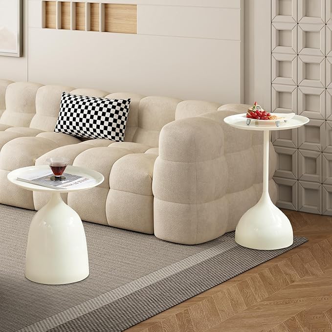 Kelligo Side Table Set of 2, Round Side Table with Screw Connections, Small End Tables for Narrow Areas, Small Tables for Living Rooms, Bedrooms, Cafeterias and Outdoors, White