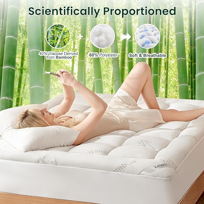 Love's cabin Full Size Mattress Topper, Rayon Derived from Bamboo, 900 GSM Mattress Topper Pad, Thick Pillow Top Mattress Pad with Stretches up 8"-20" Deep Pocket(54"x75")