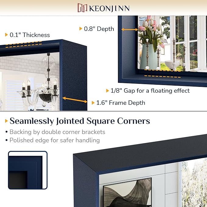 Keonjinn Blue Bathroom Mirror 40 x 30 Inch, Metal Frame Rectangular Wall Mirror, Modern Farmhouse Navy Blue Mirrors, Large Square Corner Rectangle Mirrors for Over Sink