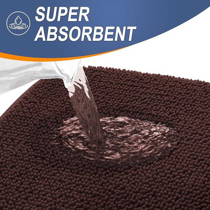 OLANLY Thick Memory Foam Bath Mat Rug 47x17, Extra Soft Absorbent Bathroom Rug, Quick Dry Bath Mats, Non-Slip, Machine Washable Carpet for Bathroom, Tub and Shower, Home Decor Accessories, Brown