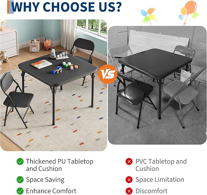 GarveeHome 3-Piece Kids Folding Table and Chairs Set, Toddlers Children's Activity Table and Chairs Set for Dining Room,Daycare,Classrooms