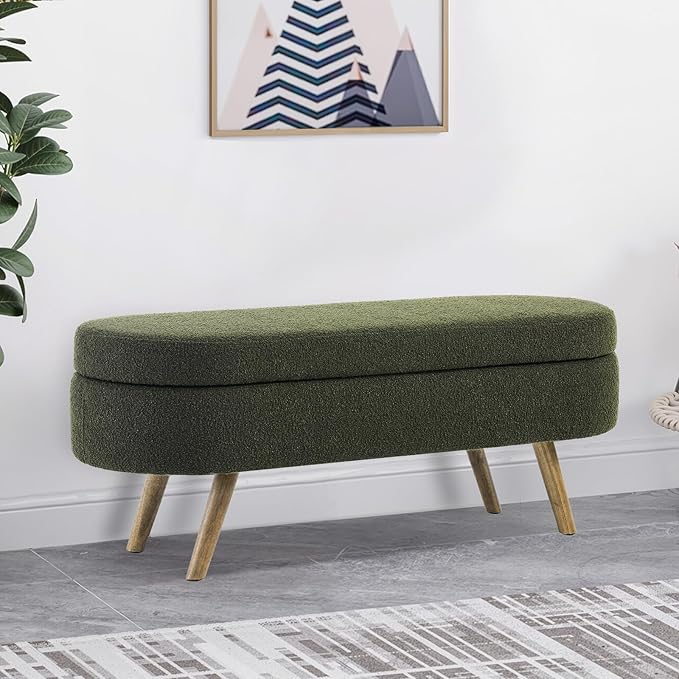 NicBex Ottoman Bench with Storage for Bedroom, 43.5" Upholstered End of Bed Bench with Rubber Wood Legs, Linen Storage Bench for Living Room or Entryway,