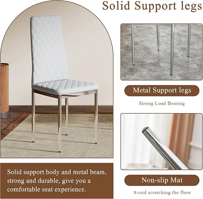 JT Modern Minimalist Dining Chair Fireproof Leather Sprayed Metal Pipe Diamond Grid Pattern Restaurant Home Conference Chair Set of 4 Or 6 (6, Gray Brown)
