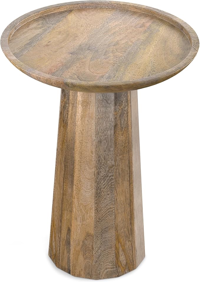 SIMPLIHOME Dayton Solid Mango Wood 13 Inch Wide Round Contemporary Wooden Accent Table in Natural, Fully Assembled, for The Living Room and Bedroom