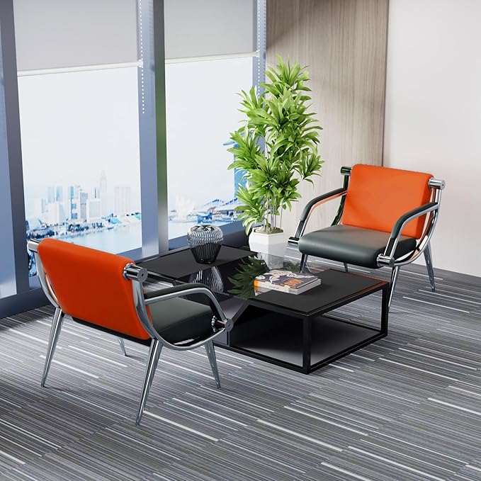 wonline Waiting Room Chair with Armrest PU Leather Office Furniture, Office Guest Seating Lobby Conference Reception Chairs for Airport Clinic Hospital Bank Salon Barber(Orange&Black)