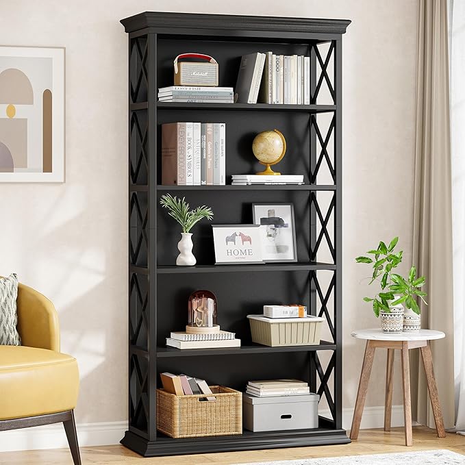Tribesigns 6-Tier Bookcase, 71 Inches Industrial Bookshelves and Bookcases, Floor Standing 5 Shelf Display Storage Shelves Tall Bookcase for Home Office, Living Room, Bed Room, All Black