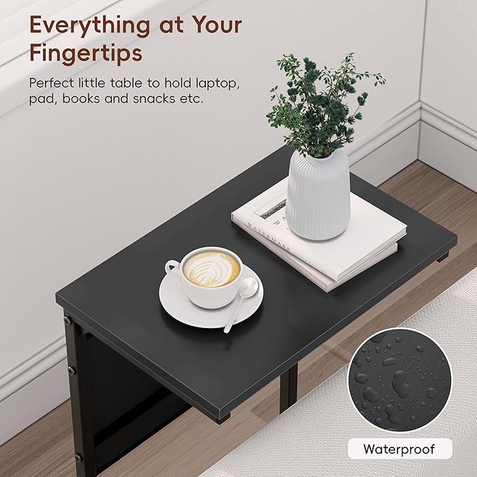 Vagusicc C Shaped End Table Set of 2, Tall Side Table for Sofa, Small Couch Side With Storage Bag, TV Tray for Small Spaces, Sturdy Slide Under Sofa With Metal Frame for Living Room