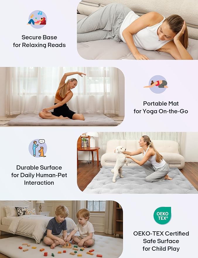 Syrinx Japanese Floor Futon Mattress, Foldable Tatami Sleeping Pad for Adults & Kids, Roll-Up Floor Bed or Bench Cushion