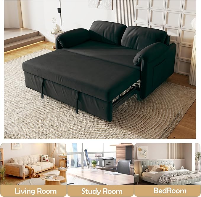 ERYE 3 in 1 Loveseat Sofa Convertible Sleeper Sofabed,Functional Recliner Daybed Love Seat Sofa&Couch W/Pull Out Couch Bed, Reclining Backrest and Pillows Armrests for Office Apartment RV Living Room