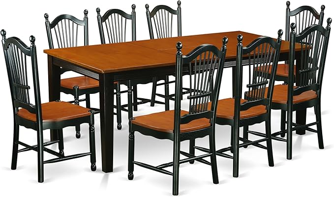 East West Furniture QUDO9-BCH-W 9 Piece Dining Table Set Includes a Rectangle Dining Room Table with Butterfly Leaf and 8 Wooden Seat Chairs, 40x78 Inch, Black & Cherry