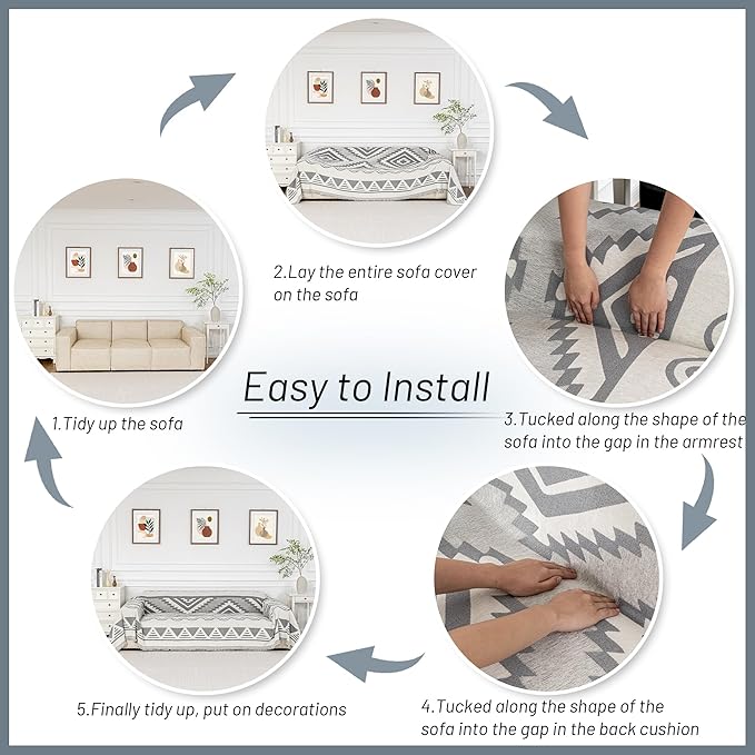 MYSKY HOME Couch Cover for Sectional Sofa Set for Dog Cat Pets Couch Cover 3 Cushion Couch Sofa Chenille Boho Geometric Furniture Sofa Cover Washable Couch Protector Multi-Use Throw Blanket, 71" X134"