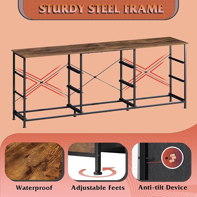 WLIVE 63''W Dresser for Bedroom, Dresser TV Stand for 65, 70, 75 inch TV, Wide Chest of Drawers with 9 Drawer, Large Entertainment Center, Fabric Dressers with Wood Top for Living Room, Rustic Brown