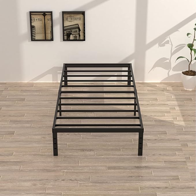 16 Inch Twin XL Bed Frames, Metal Platform Twin XL Bed Frame with Storage, 2,500 lbs Heavy Duty Steel Slats Support, Easy Assembly Mattress Foundation, Black