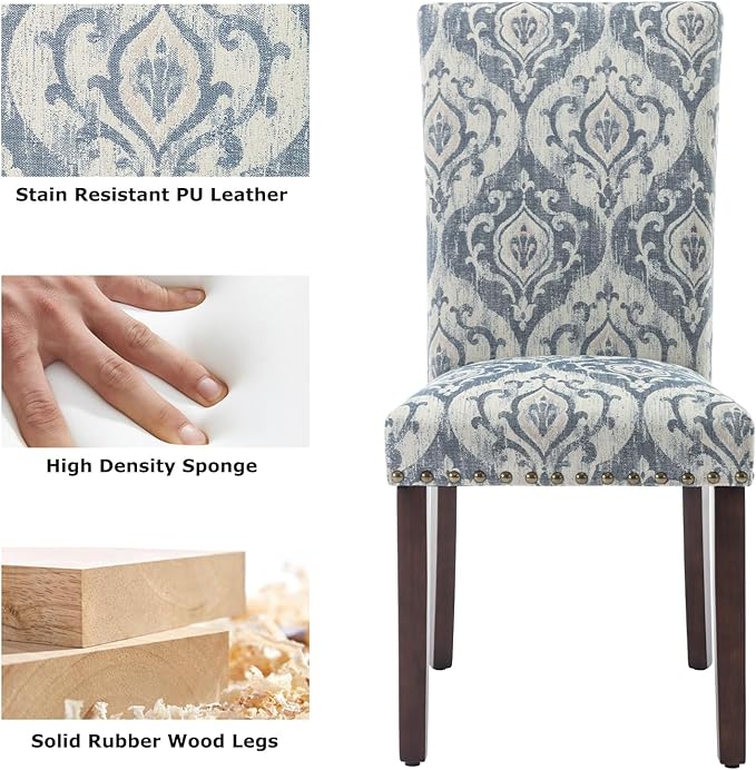 COLAMY 3-Piece Extendable Dining Table Set for 2, 36" Kitchen Round Wood Table with 2 Nailhead Dining Room Chairs,Light Brown/White&Blue Flower