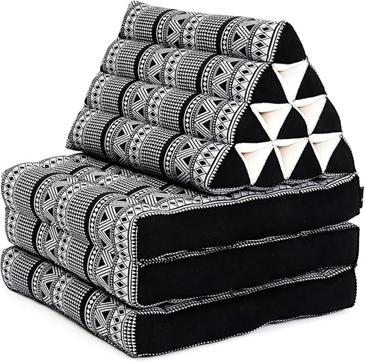 Leewadee - Comfortable Japanese Floor Mattress - Thai Floor Bed with Triangle Cushion - Futon Mattress - Thai Massage Mat, 67 x 21 inches, Black White, Kapok Filling