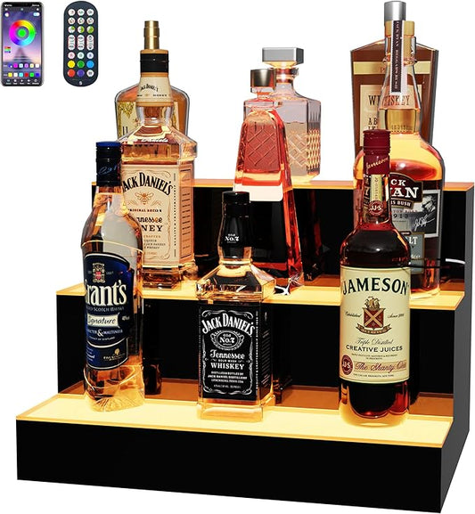 MESAlLUP 16 Inch 3 Tier LED Lighted Liquor Bottle Display Shelf with Remote Control, Detachable Multi Color Lighting Bar Accessories for Home, Party & Commercial Use