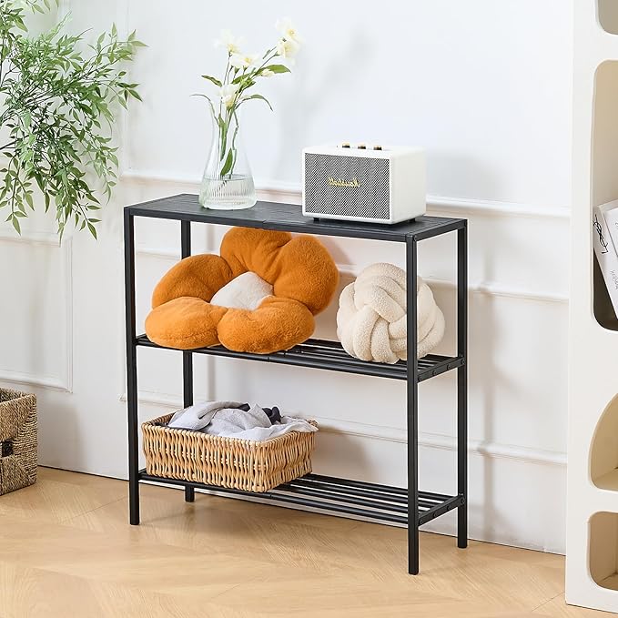 Wimarsbon 29.5" Narrow Console Table, 3-Tier Entryway Tables, Thin Sofa Table with Shelves, Metal Frame, Side Table, Display Table, for Hallway, Entrance, Living Room, Bedroom (Black Frame Black)