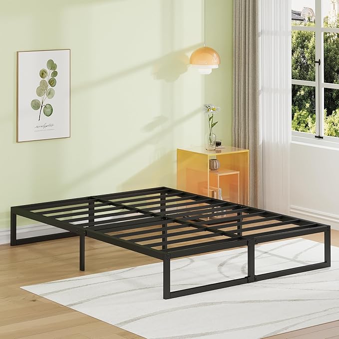 EMODA 12 Inch Full Size Bed Frame Heavy Duty Metal Platform No Box Spring Needed, Easy Assembly Noise Free, Black