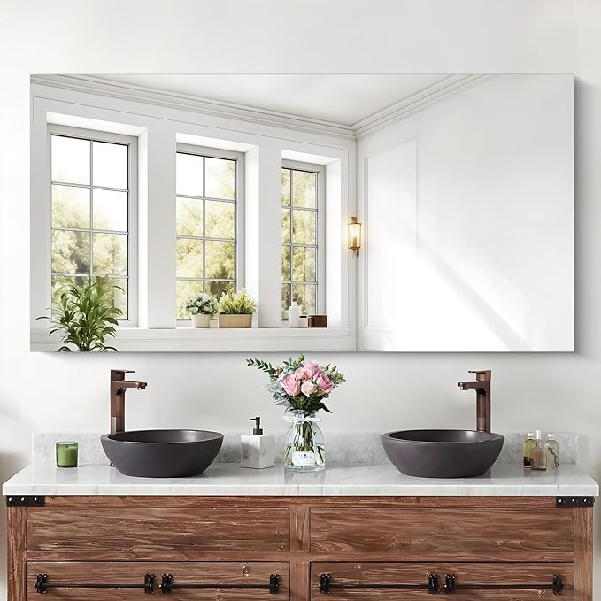 KOCUUY Large Frameless Mirror,60x30 Inch Rectangle Bathroom Vanity Mirror for Over Sink, Upgraded Shatterproof Unframed Design for Bedroom, Living Room, Entryway
