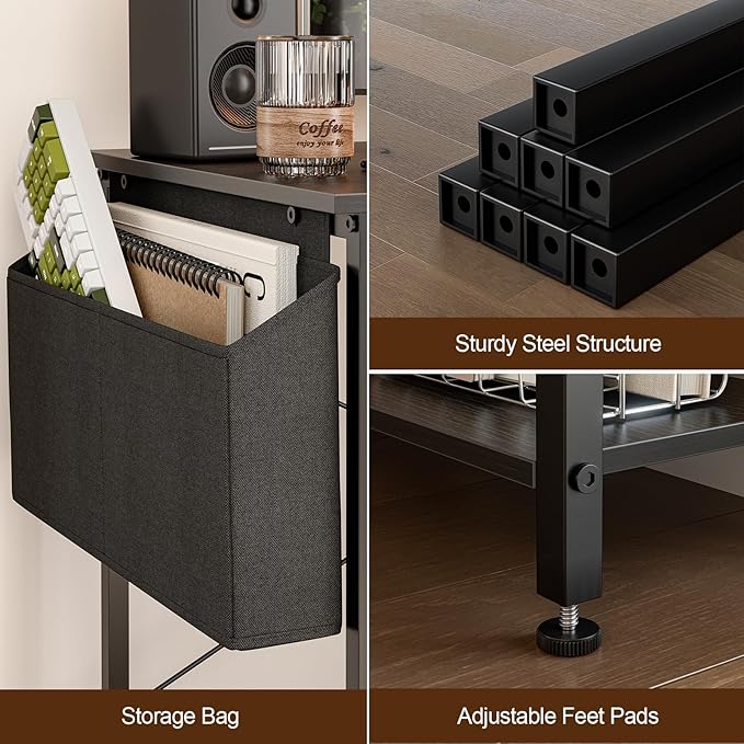 40 Inch L Shaped Computer Desk with Reversible Storage Shelves, Home Office Corner Desk Study Writing Table with Hutch, Study, Black