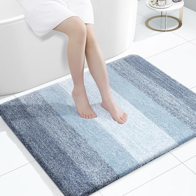 OLANLY Bathroom Rugs Mat 40x32, Extra Soft Absorbent Microfiber Bath Rugs, Rubber Backing, Quick Dry, Machine Washable Bath Mats for Bathroom Floor, Tub and Shower, Home Decor Accessories, Blue