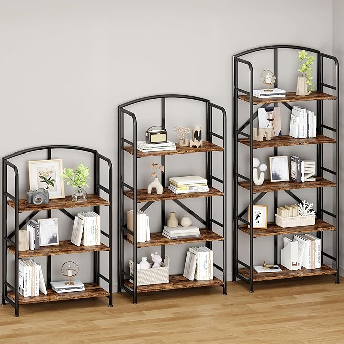 No-Assembly Folding Gold Bookshelf Storage Shelves 5 Tiers Vintage Multifunctional Plant Flower Stand Storage Rack Shelves Bookcase for Home Office