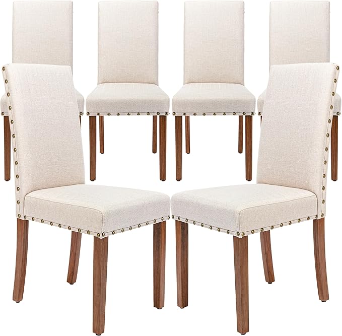 Parsons Kitchen Dining Chair Set Room Modern Upholstered Stylish Fabric High Back with Bronze Nailhead Trim