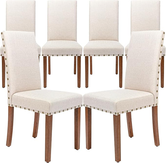 Parsons Kitchen Dining Chair Set Room Modern Upholstered Stylish Fabric High Back with Bronze Nailhead Trim