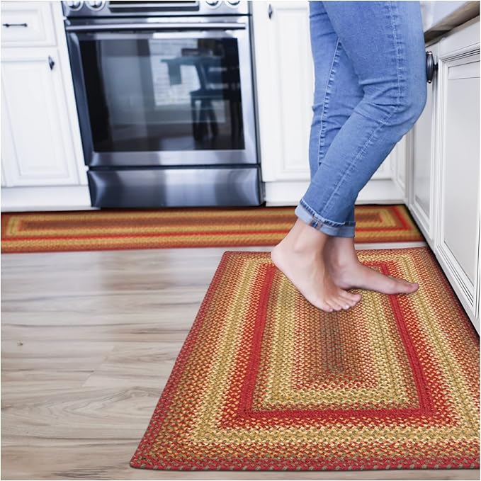 Homespice Cider Barn Cranberry Red Braided Runner Rug, Jute, 22x72 Rectangle - Perfect Country Primitive Decor for Kitchen, Bathroom, Everywhere