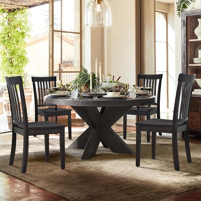 COLAMY Wooden Dining Room Chairs Set of 2, Spindle High Back Windsor Kitchen Side Chair, Farmhouse Dining Chairs for Kitchen, Dining Room, Black