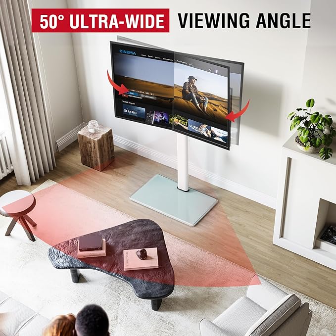 Swivel TV Floor Stand for 43-75 Inches TVs, 10 Level Height Adjustable Corner Extra Tall TV Stand Mount for Living Room/Bedroom, Holds up to 110 lbs,MAX VESA 600x400mm,White