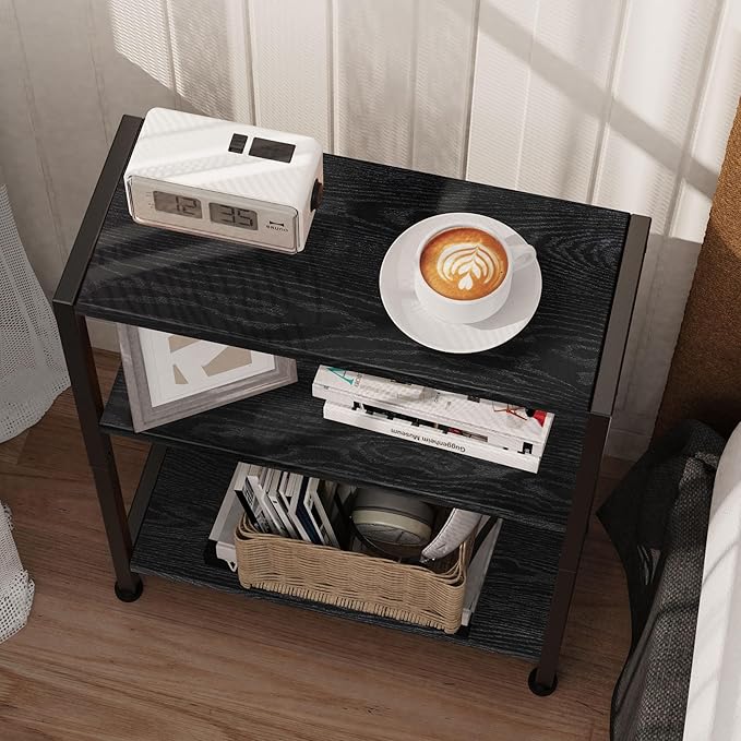 3-Tier Side Table, Small EndTable, Sofa SideTable for Narrow Spaces, Slim EndTable, NightstandTable, Skinny Bedside Table, for Living Room, Bedroom, Office, Black