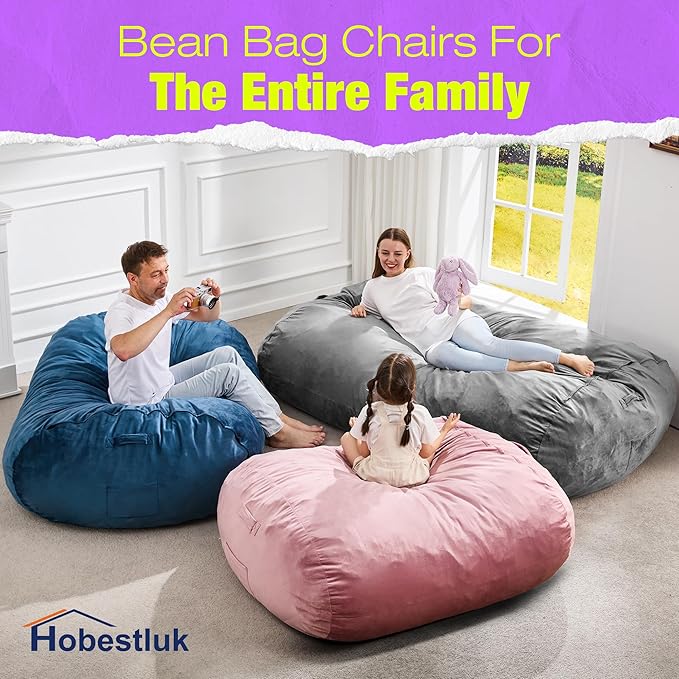 Hobestluk 4FT Bean Bag Chair Large Beanbag with Removable Cover Adult Bean Bag Chair with Portable Handle Desgin for Living Room Bedroom (Black, 4FT)