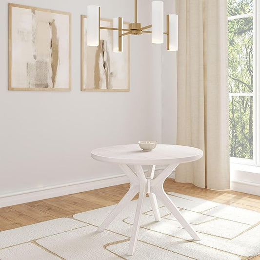 Plank+Beam Verso Round Dining Table, 38 Inch Solid Wood Kitchen & Dining Room Table, Minimalist Table for Dining Room, Kitchen Dinner Table, Coastal White