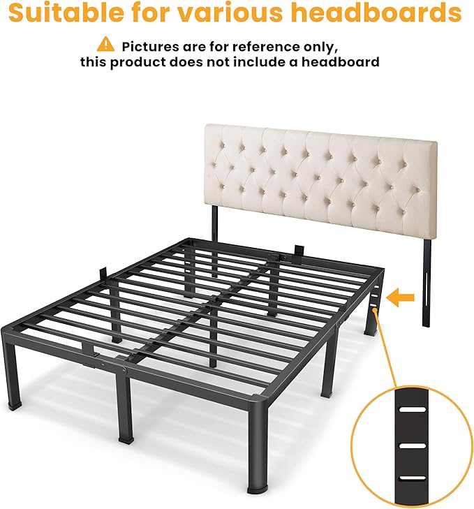 20 Inch Queen Size Metal Platform Bed Frame with Round Corners, Storage Space Under High Bed Frame-Heavy Duty Steel Slats Support, Noise Free - Easy Assembly - No Box Spring Needed