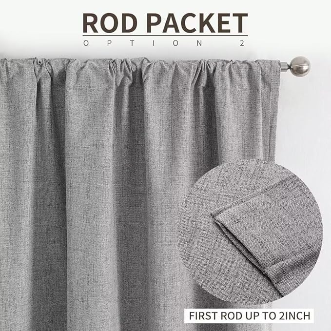 Joydeco Natural Linen Curtains 90 inch Length 2 Panels Set Burg 100% Blackout Patio Door Curtain Room Darkening Sliding Door Curtains Thermal Insulated Back tab Rod Pocket(105x90 inch, Light Grey)