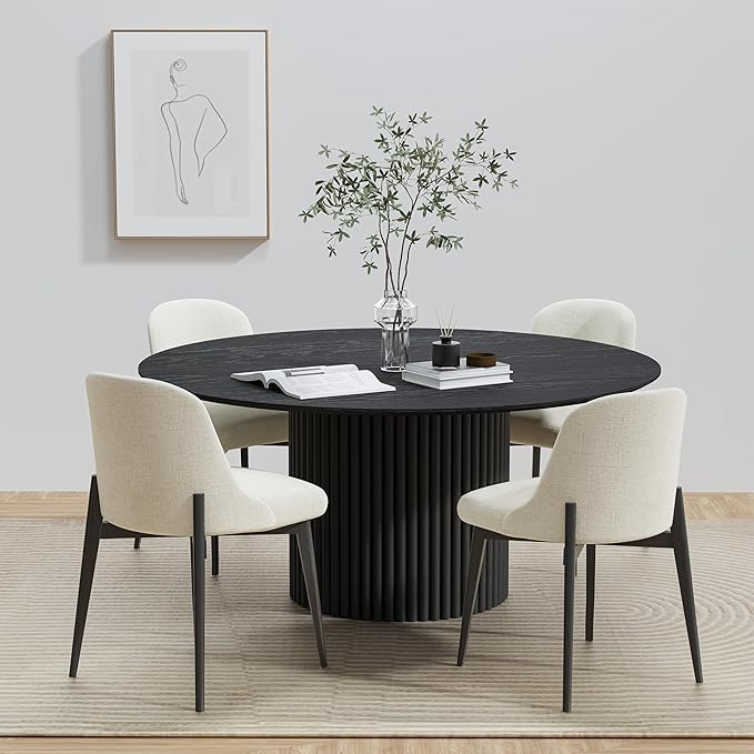Casaphoria Kitchen Table Set with 4 Chairs, 59" Round Dining Kitchen Table & Chairs Set for 4-6, Wood Modern Dining Table for Living Room, Easy Assembly, Black